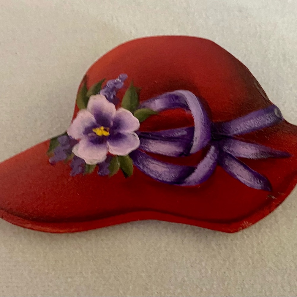 Attention Red Hats! Red and Purple Brooch with Floral Design